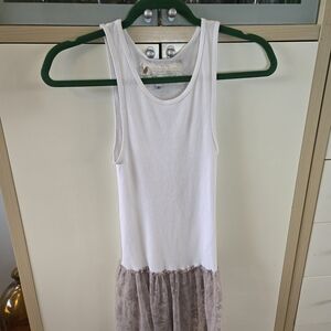 Women’s White Tank Mini Dress with Lace Hem Size Small, Upcycled Y2k